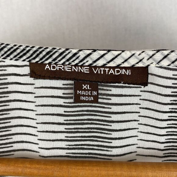 Adrienne Vittadini Black & White Stripe Embellished Sheer Tunic Blouse Top XL - Picture 7 of 8